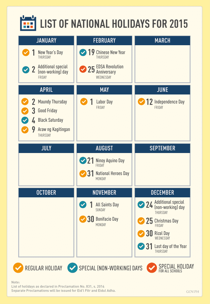 List Of National Holidays For 2015 TeacherPH