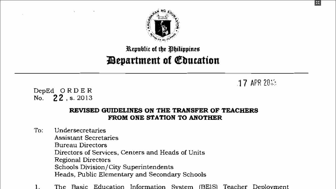 Revised Guidelines on the Transfer of Teachers from One Station to ...