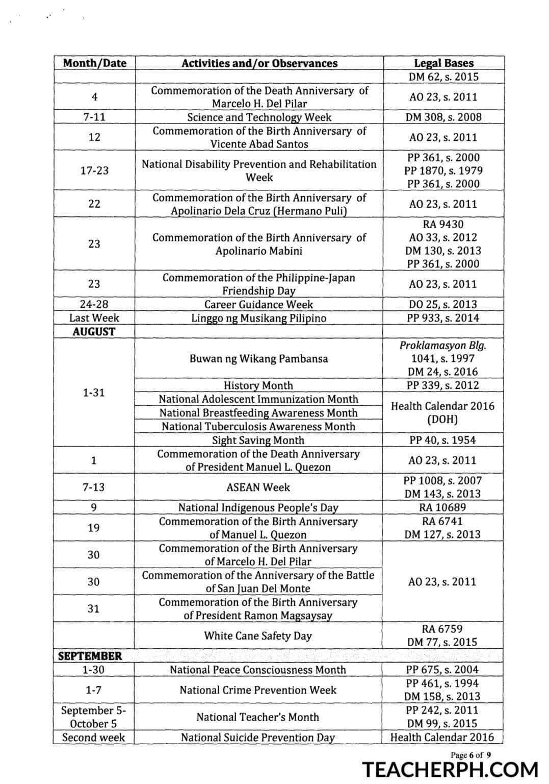 DepEd School Calendar for School Year 2017-2018 - TeacherPH