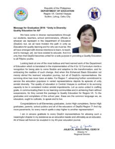 2019 Graduation Message of Regional Director Juliet A. Jeruta - TeacherPH