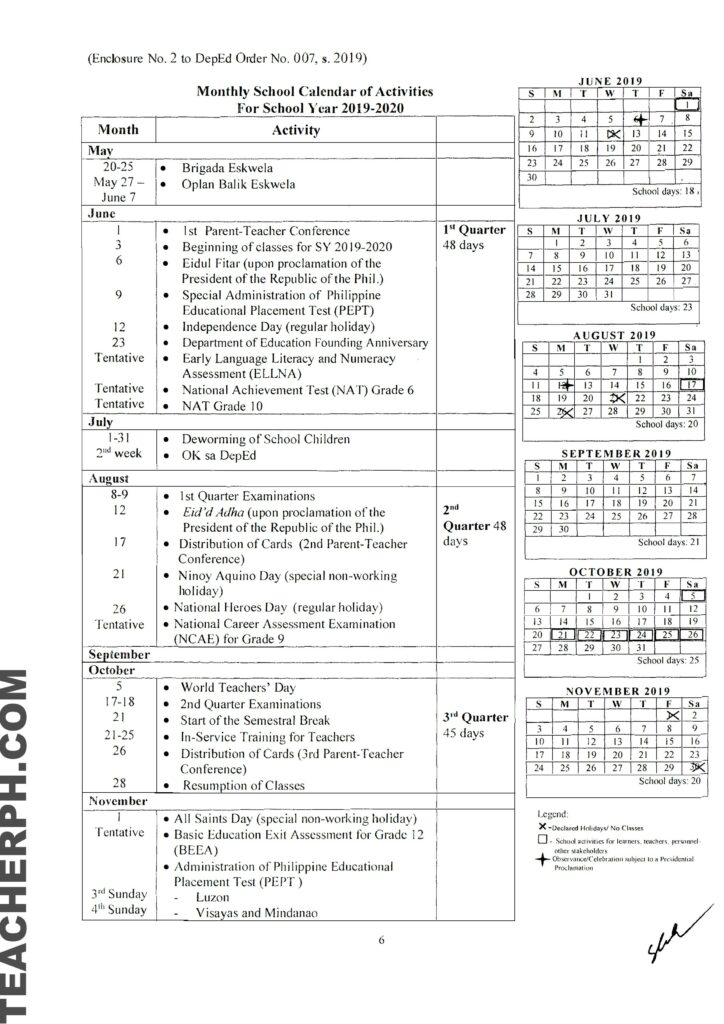 DepEd School Calendar For School Year 2019–2020 TeacherPH