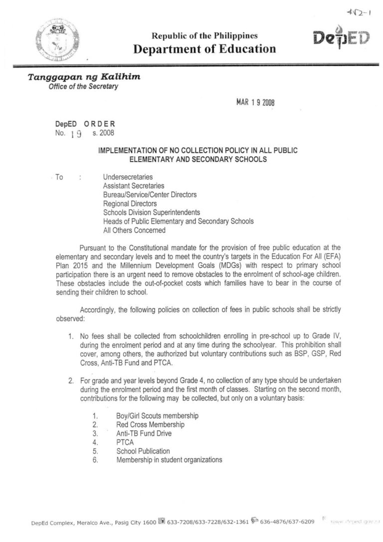 DepEd Order on No Collection Policy in All Public Schools - TeacherPH