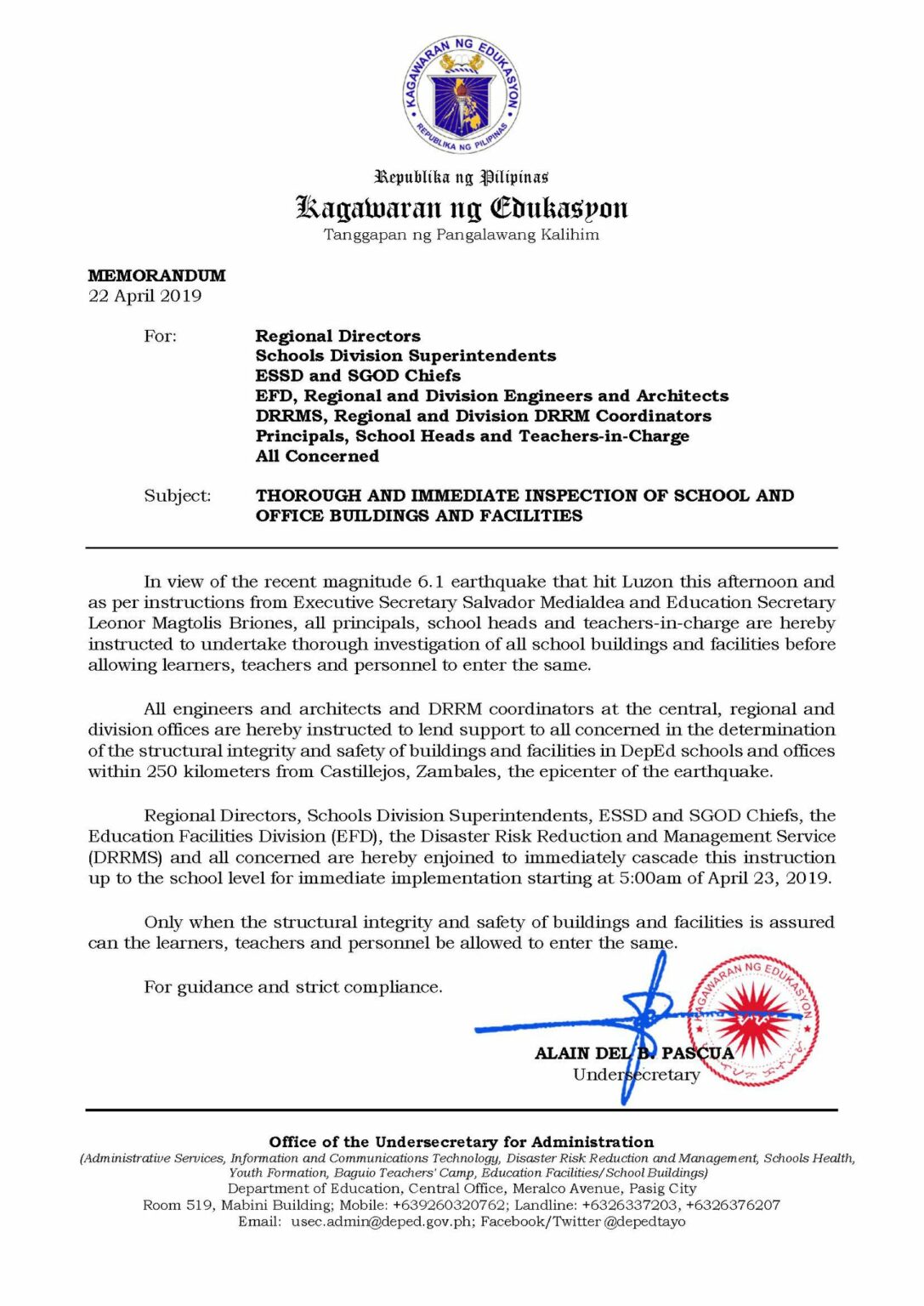 DepEd Orders Thorough and Immediate Inspection of School and Office ...