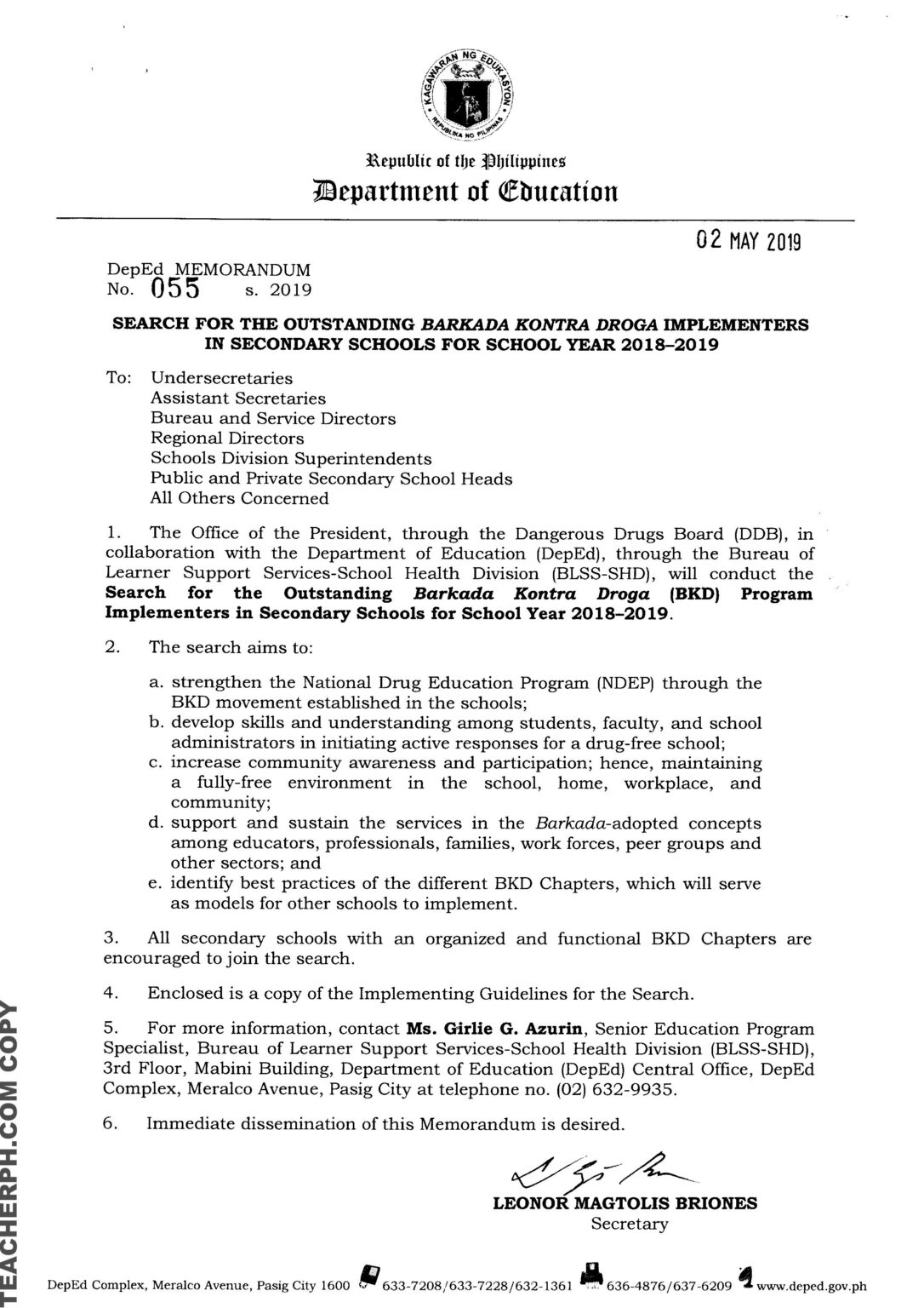 2019 Search for the Outstanding Barkada Kontra Droga Implementers in ...