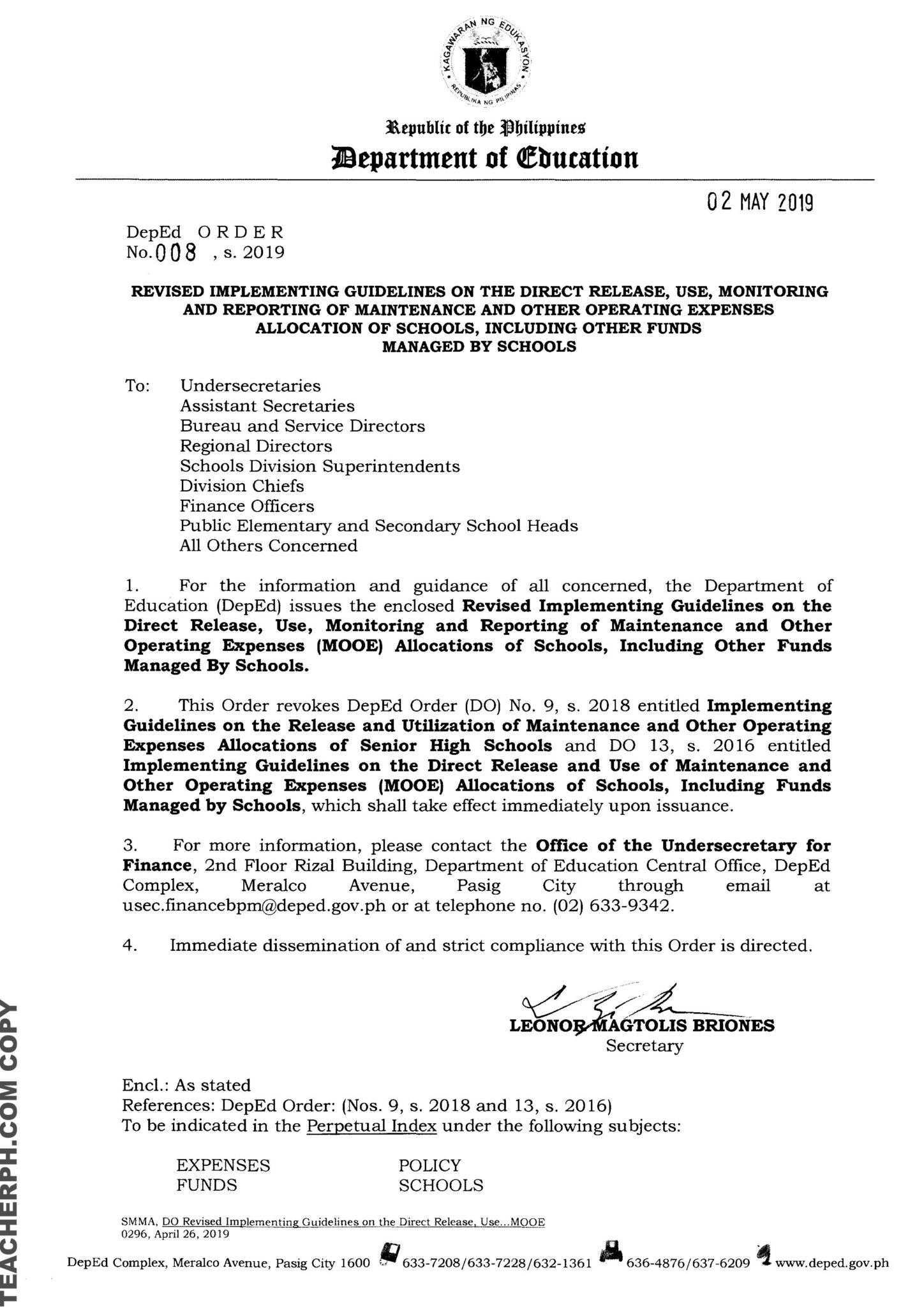 Deped Releases Revised Guidelines On Schools MOOE TeacherPH   DO S2019 008 1 0001 1448x2048 