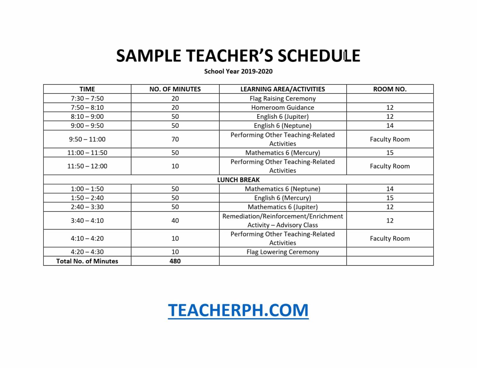 DepEd Sample Class Program and Teacher’s Schedule TeacherPH