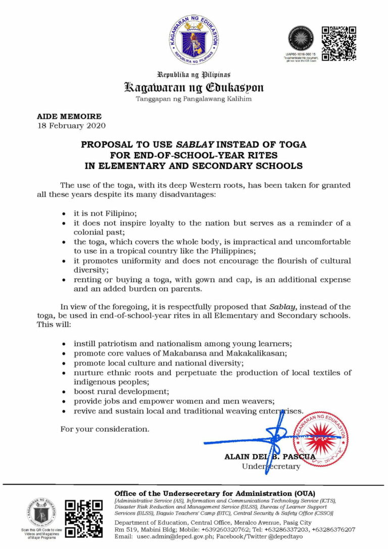 DepEd Undersecretary Alain Del Pascua Statement on the Proposal to Use ...