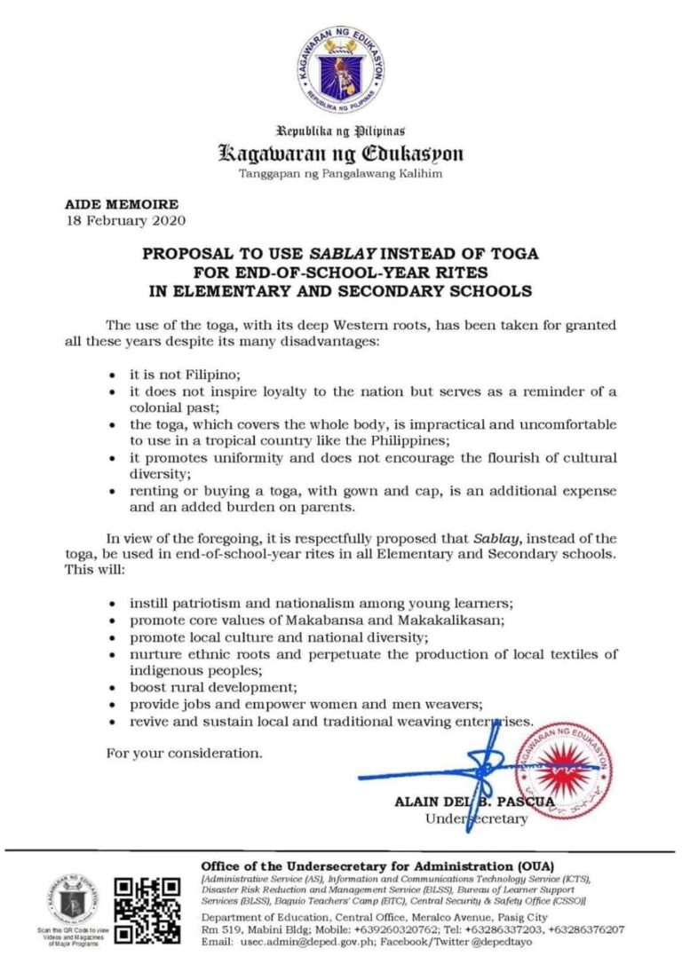 DepEd Proposes the Use of Sablay Instead of Toga for EndOfSchoolYear