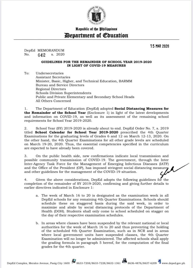 DepEd Guidelines for the Remainder of School Year 2019-2020 in Light of ...