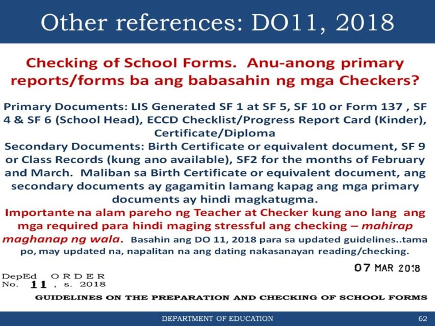 General Reminders On The Checking Of School Forms For School Year 2019 ...