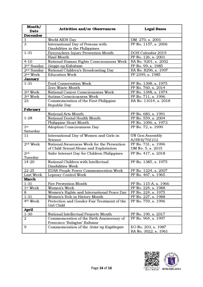 Deped Monthly School Calendar Of Activities For School Year 2020 2021 Teacherph 1183