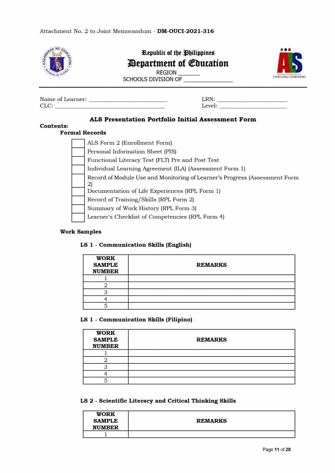 Guidelines On The Conduct Of Presentation Portfolio Assessment For Als 