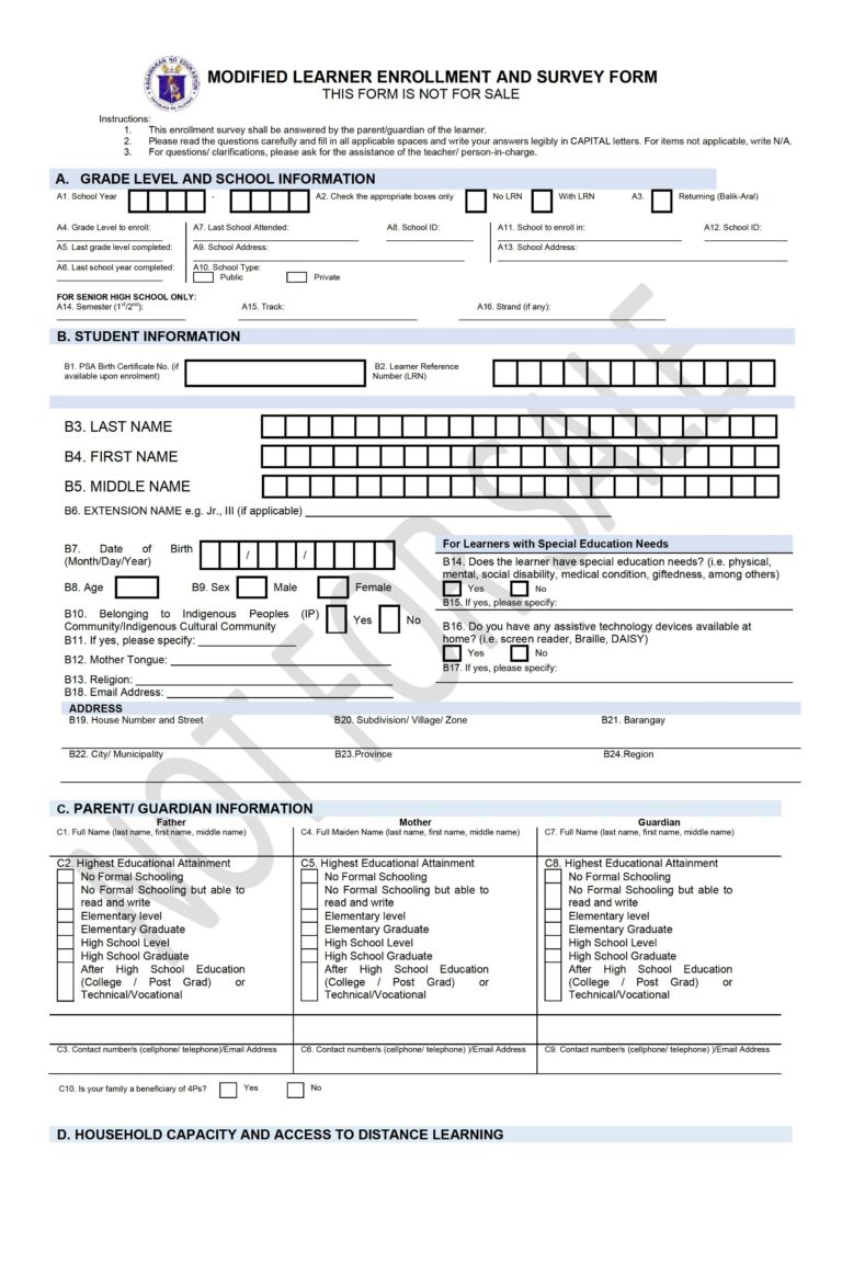 DepEd Modified Learner Enrollment And Survey Form (MLESF) For SY 2021 ...