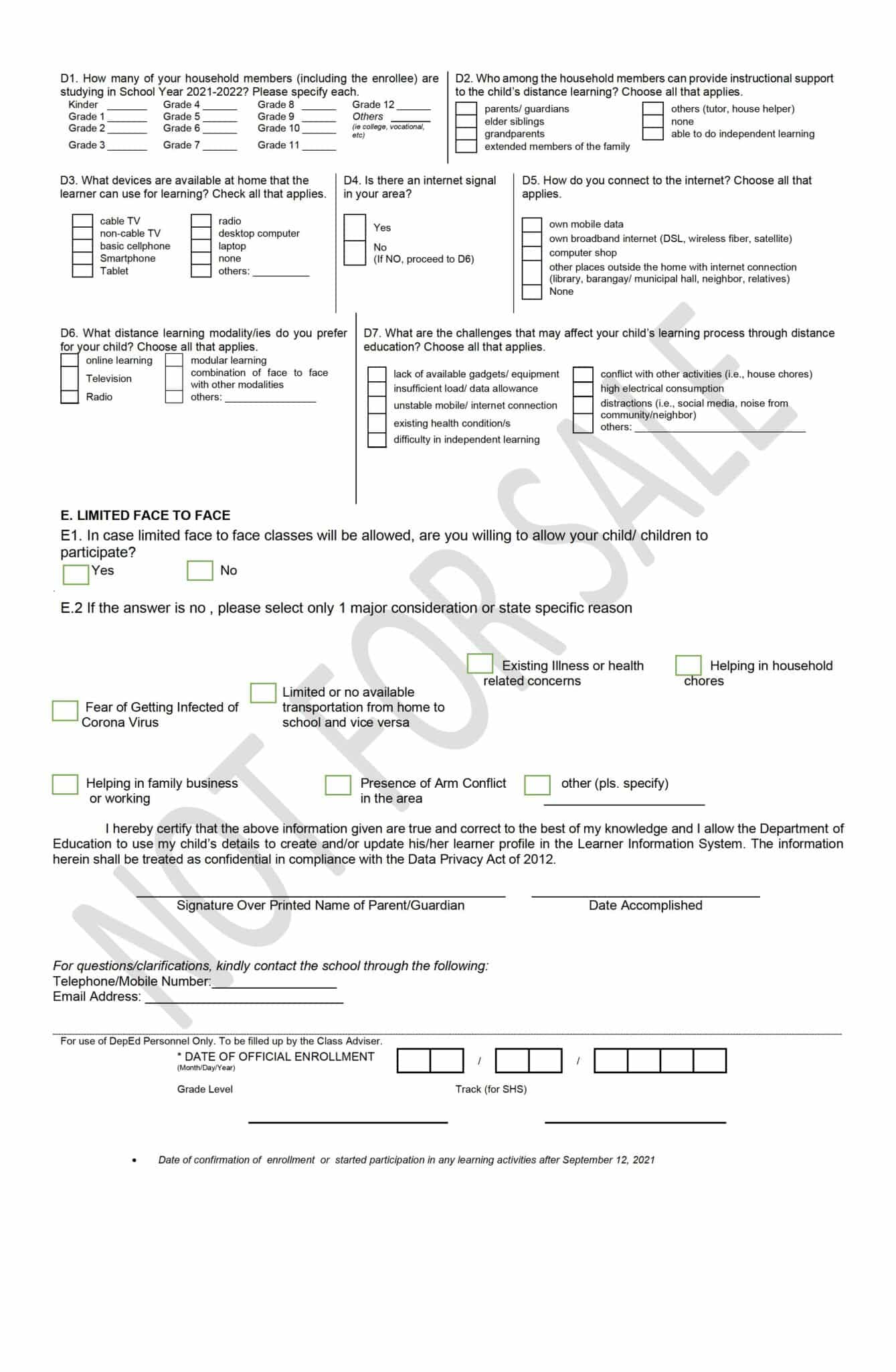 DepEd Modified Learner Enrollment and Survey Form (MLESF) for SY 2021 ...