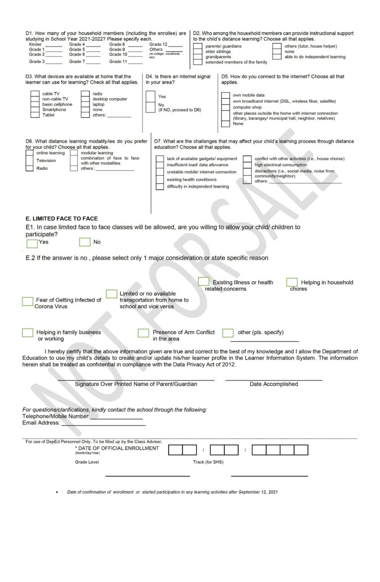 DepEd Modified Learner Enrollment And Survey Form (MLESF) For SY 2021 ...