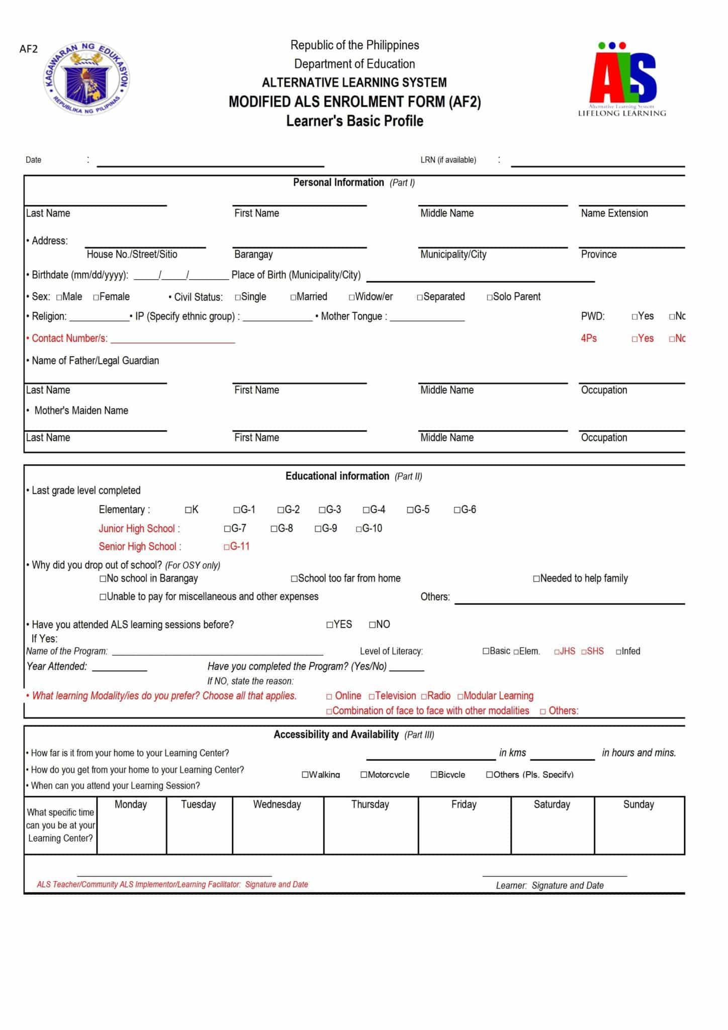 DepEd Modified Learner Enrollment And Survey Form (MLESF) For SY 2021 ...