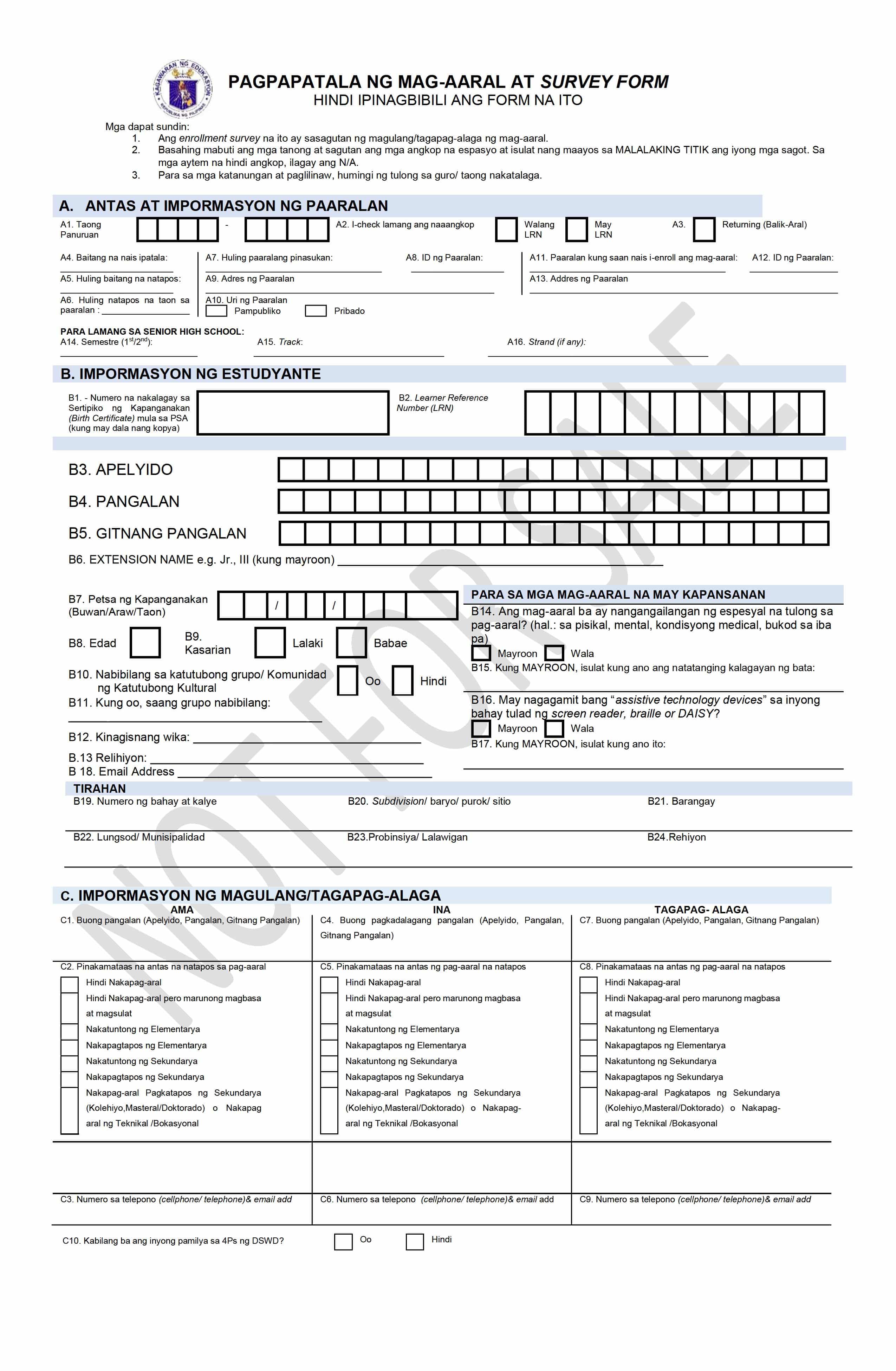 DepEd Modified Learner Enrollment And Survey Form MLESF For SY 2021 