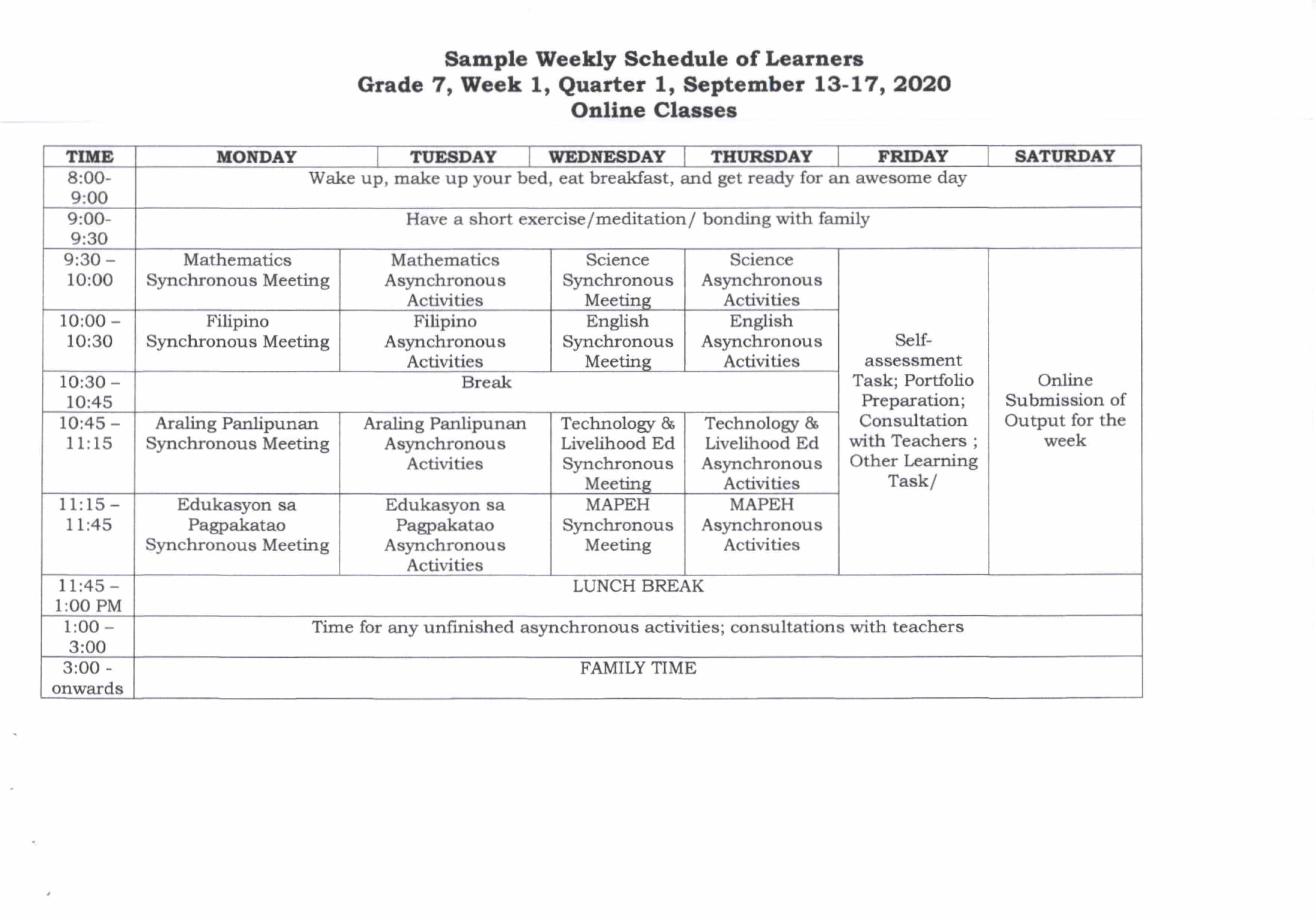 Weekly Learning Plan DepEd