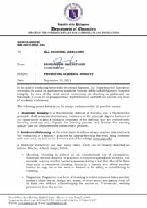 DepEd Memorandum On Promoting Academic Honesty - TeacherPH