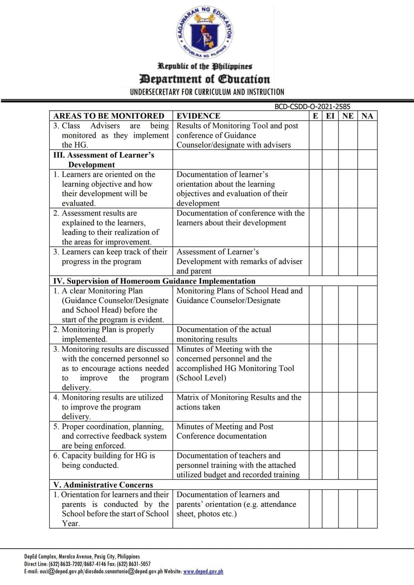Deped Homeroom Guidance Division Monitoring And Evaluation Tool Teacherph 7249