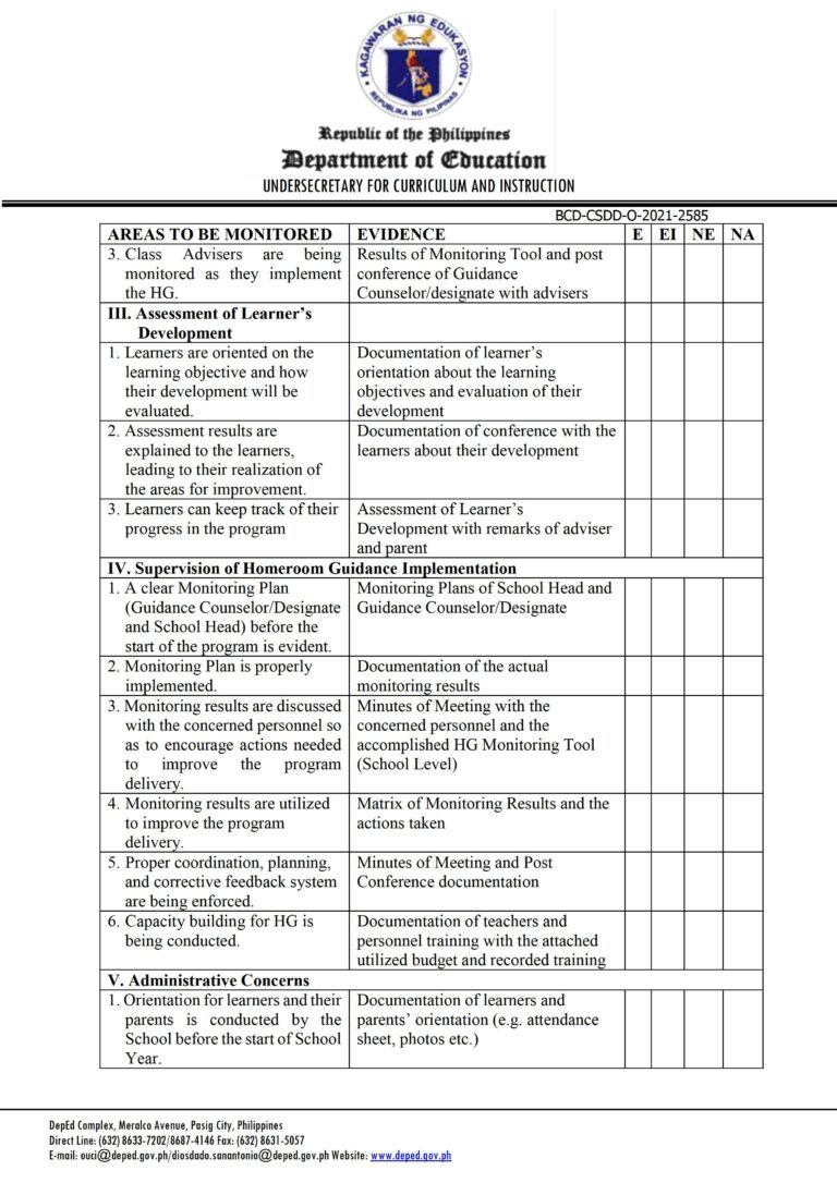 DepEd Homeroom Guidance Division Monitoring and Evaluation Tool - TeacherPH