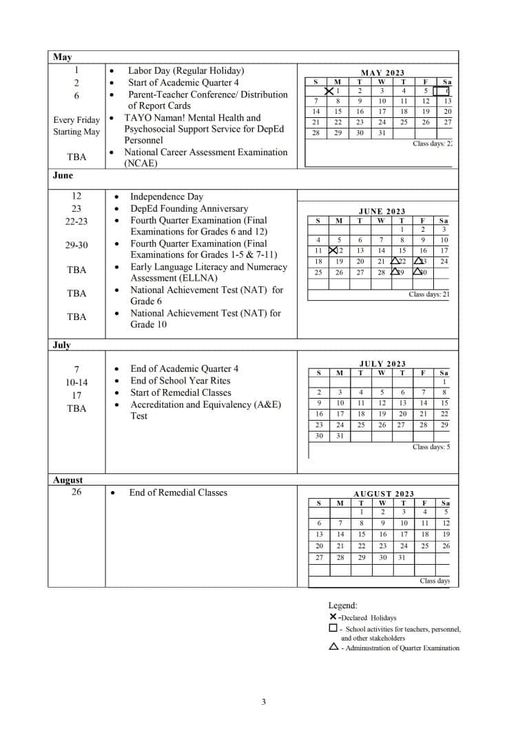 DepEd School Calendar for School Year 20222023 TeacherPH