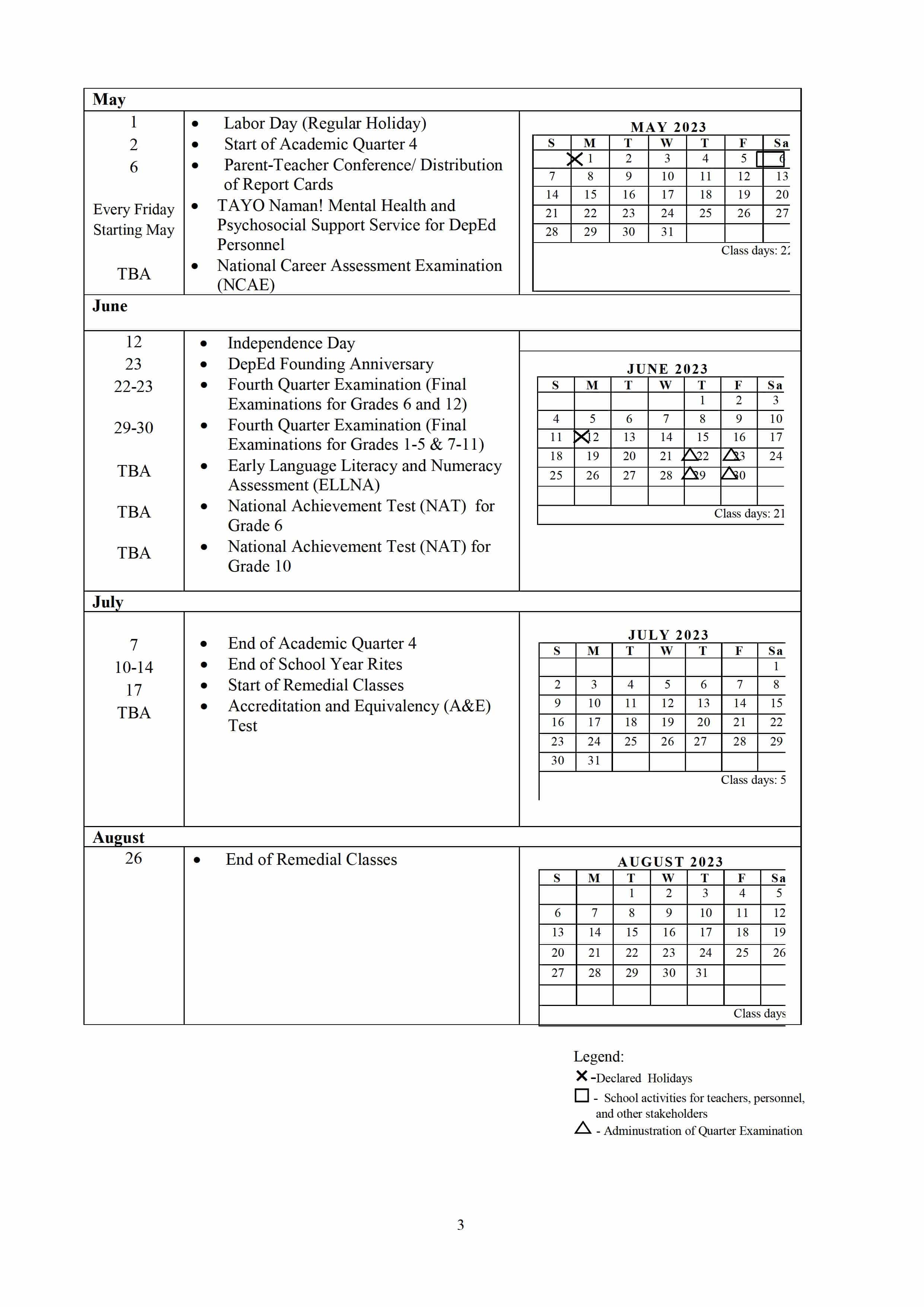 Deped Teacher S Blog School Calendar And Activities For School Year ...