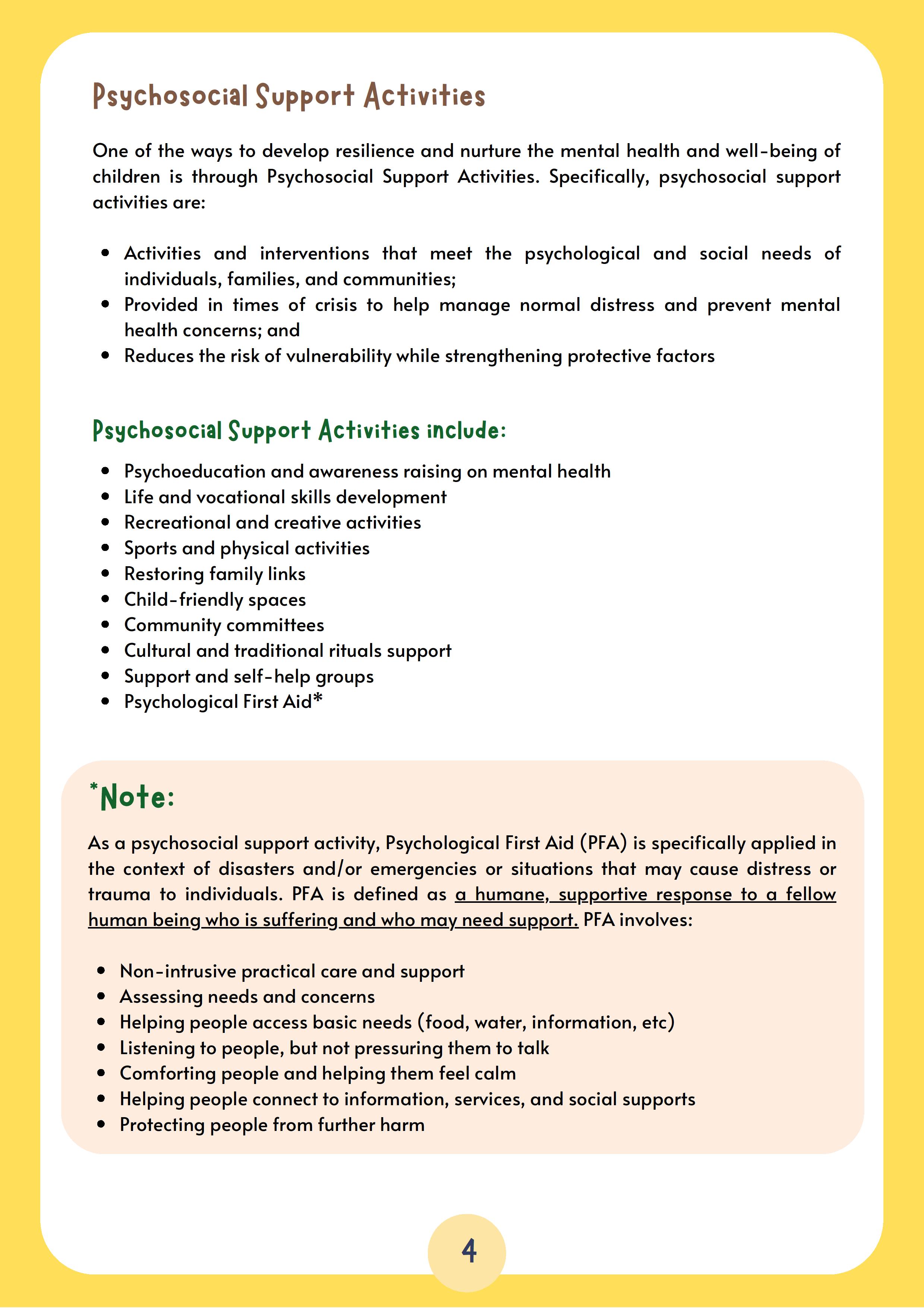 Handouts On The Conduct And Facilitation Of Psychosocial Support 